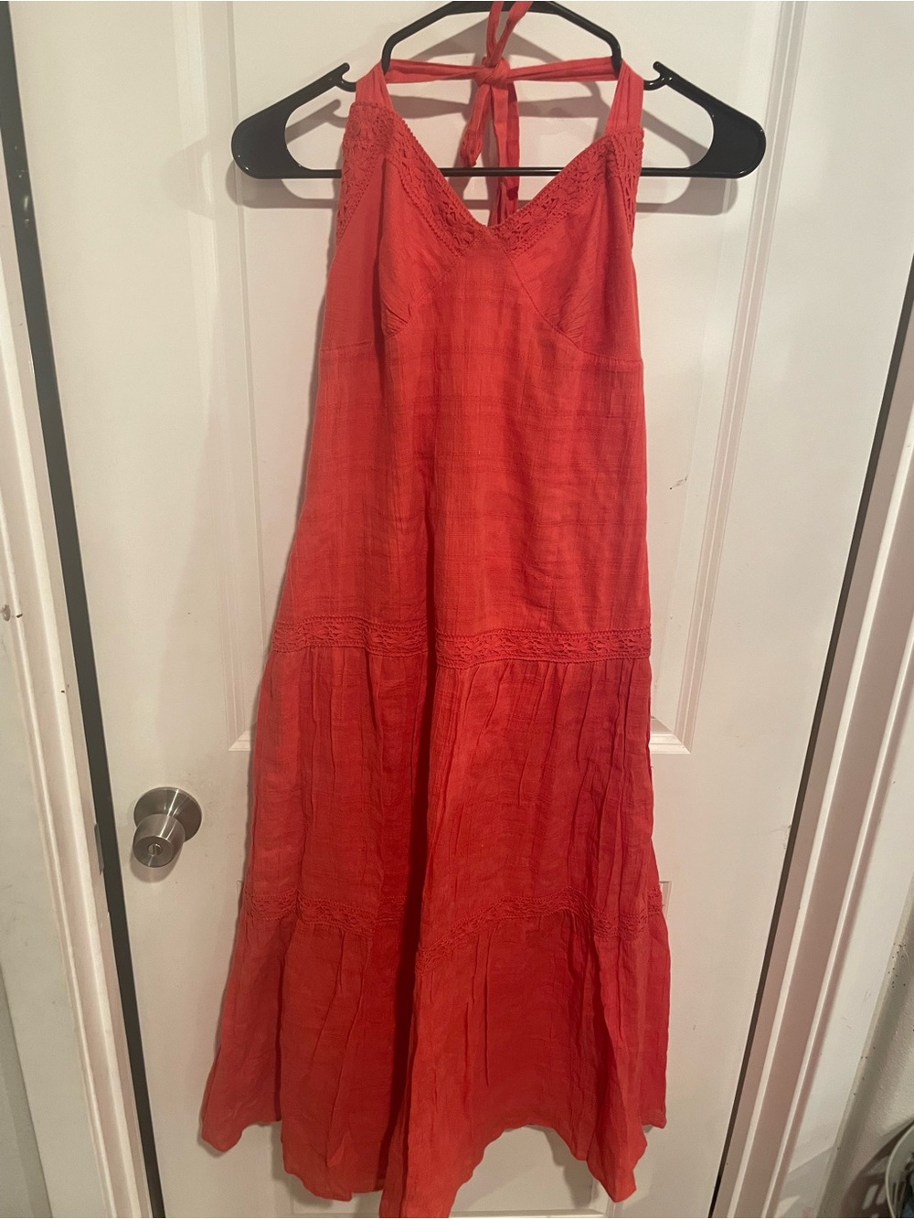Tommy Hilfiger Coral Halter Maxi Dress with Lace Trim Size 6